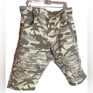 GRINDHOUSE Denim Men’s Size 40 Camouflage Shorts Distressed Stretch Y2K